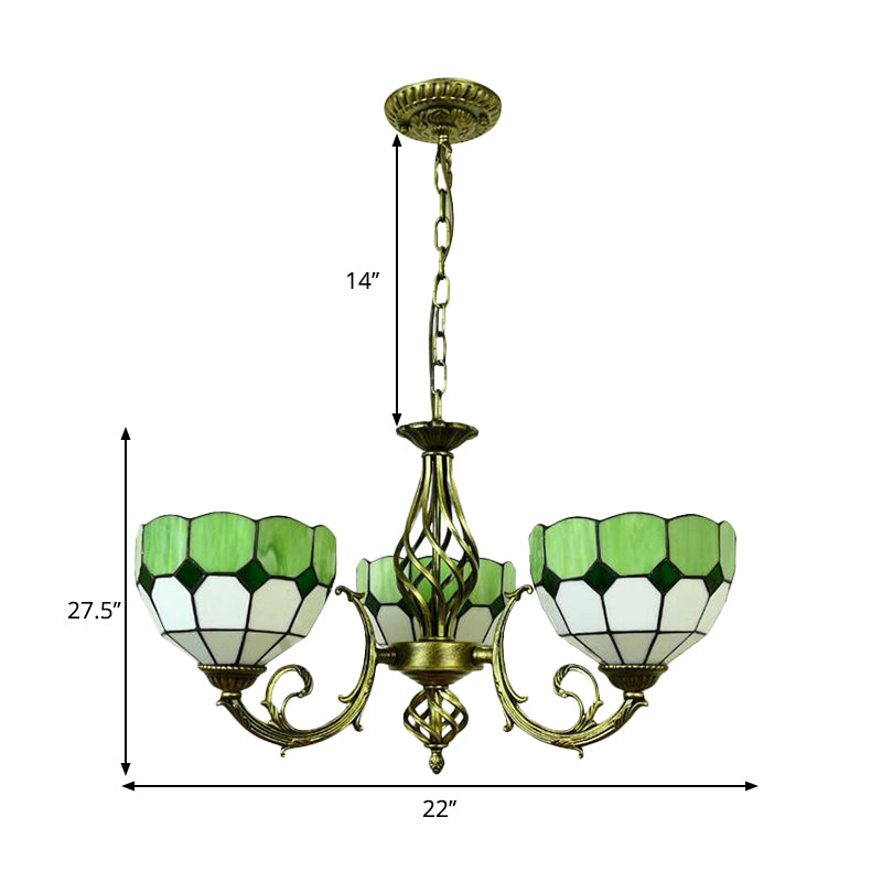 Tiffany Glass Lattice Bowl Pendant Lamp: Vibrant Yellow & Green Shades Perfect For Dining Room - 3