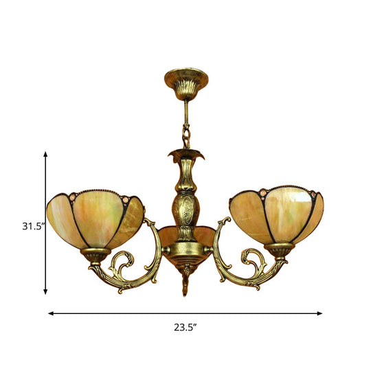 Traditional Tiffany Dome Hanging Light Chandelier In Yellow - 6/3 Bulbs Bedroom Décor