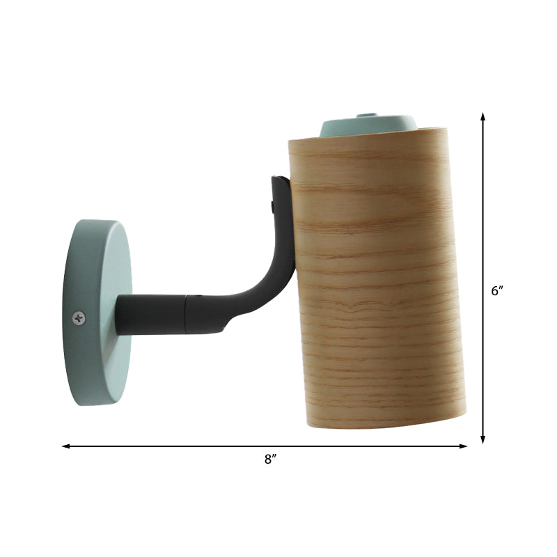 Minimalist Wood Wall Sconce Light For Bathroom - Cylindrical Design With 1 And Yellow/Blue/Green