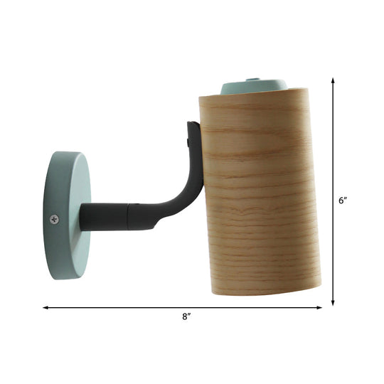 Minimalist Wood Wall Sconce Light For Bathroom - Cylindrical Design With 1 And Yellow/Blue/Green