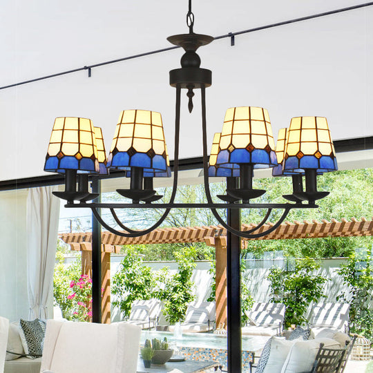 Blue Glass Lattice Chandelier With 4/6/8 Hanging Lights - Perfect For Villa Or Hotel 8 /