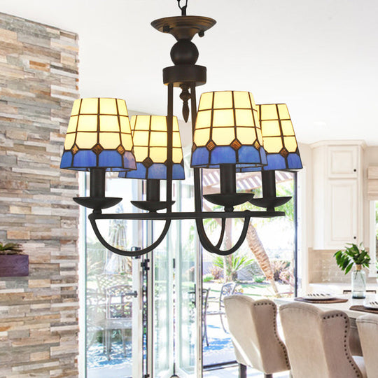 Blue Glass Lattice Chandelier With 4/6/8 Hanging Lights - Perfect For Villa Or Hotel 4 /