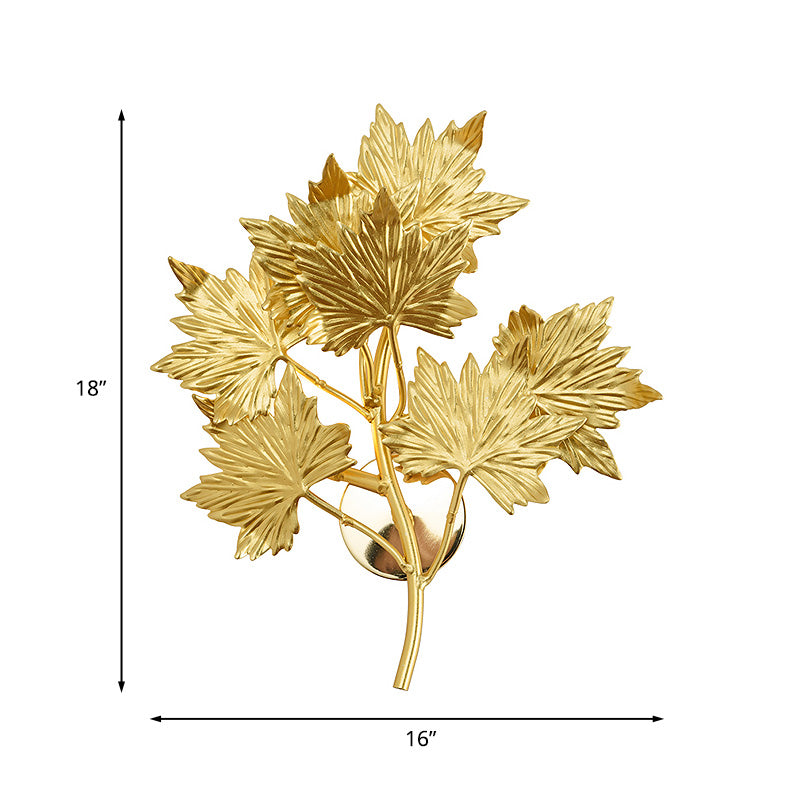 Luxury Gold Aluminium Maple Leaf Wall Sconce Light - 2/8 Heads For Living Room