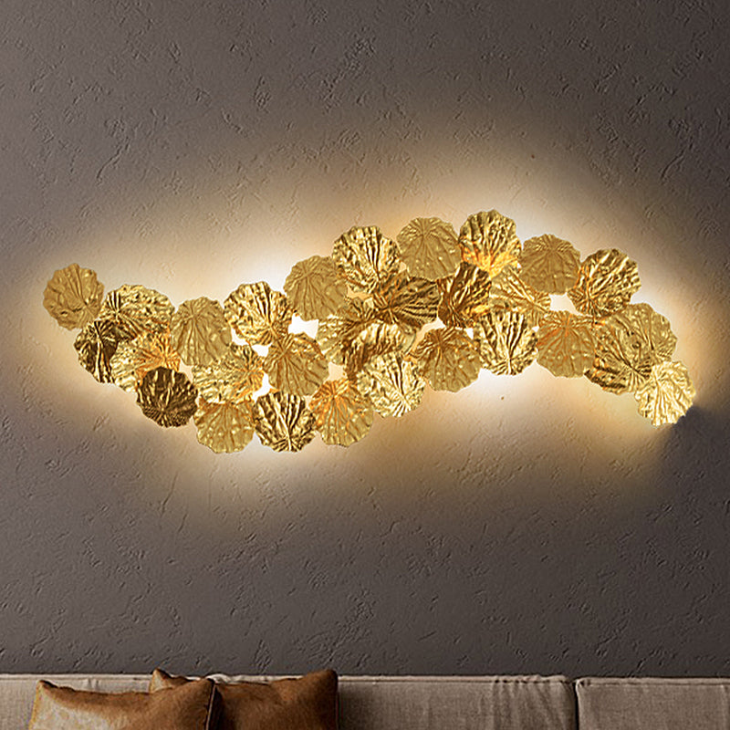 Golden Lotus Leaf Sconce: Wall Mounted Metal Light Fixture (6-Light) For Living Room Gold