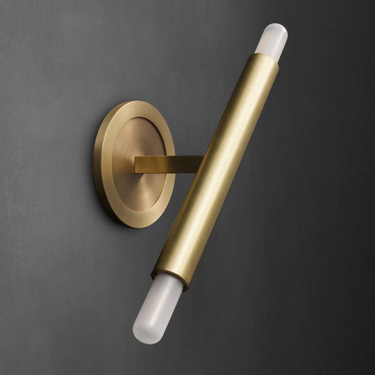 Gold Metal Wall Sconce With Dual-Head And Straight Arm For Luxurious Bedroom Lighting