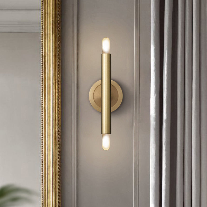 Gold Metal Wall Sconce With Dual-Head And Straight Arm For Luxurious Bedroom Lighting