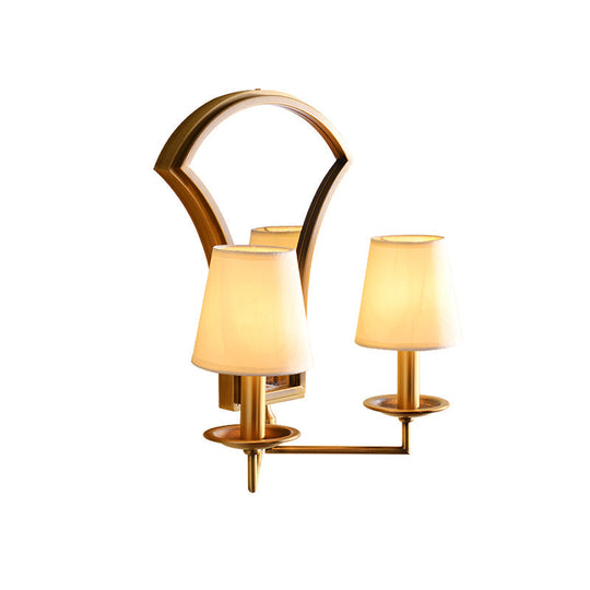 Gold Retro Candlestick Wall Lamp With 2 Bulbs And Mirror-Fabric Shade