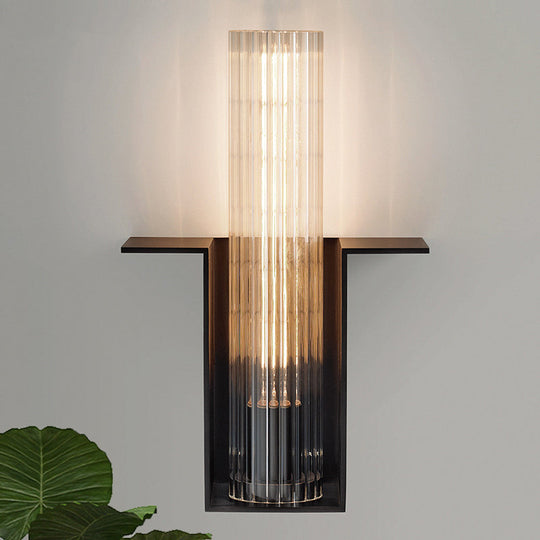 Translucent Glass Wall Light Kit: Vintage Black Tube Bedroom Sconce Fixture With Slot Arm