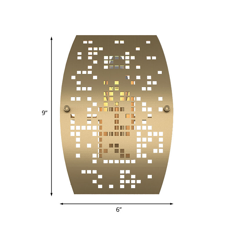 Colonialist Gold Metal Wall Sconce With Curved Panel And Cutout Design - Living Room Lighting