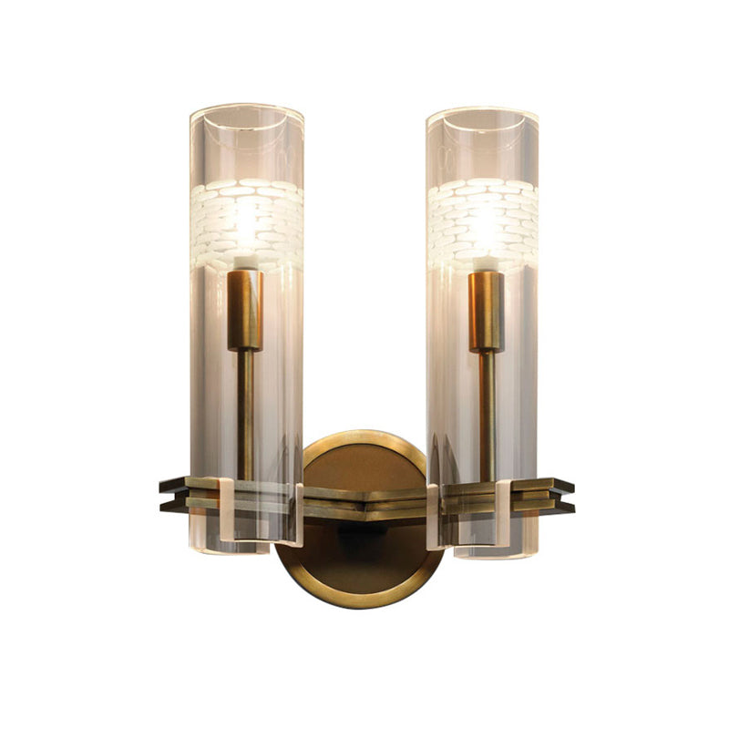 Colonialist Gold Wall Sconce With Clear Cylindrical Glass - Perfect For Living Room Lighting