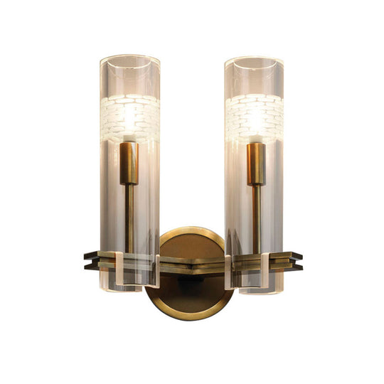 Colonialist Gold Wall Sconce With Clear Cylindrical Glass - Perfect For Living Room Lighting