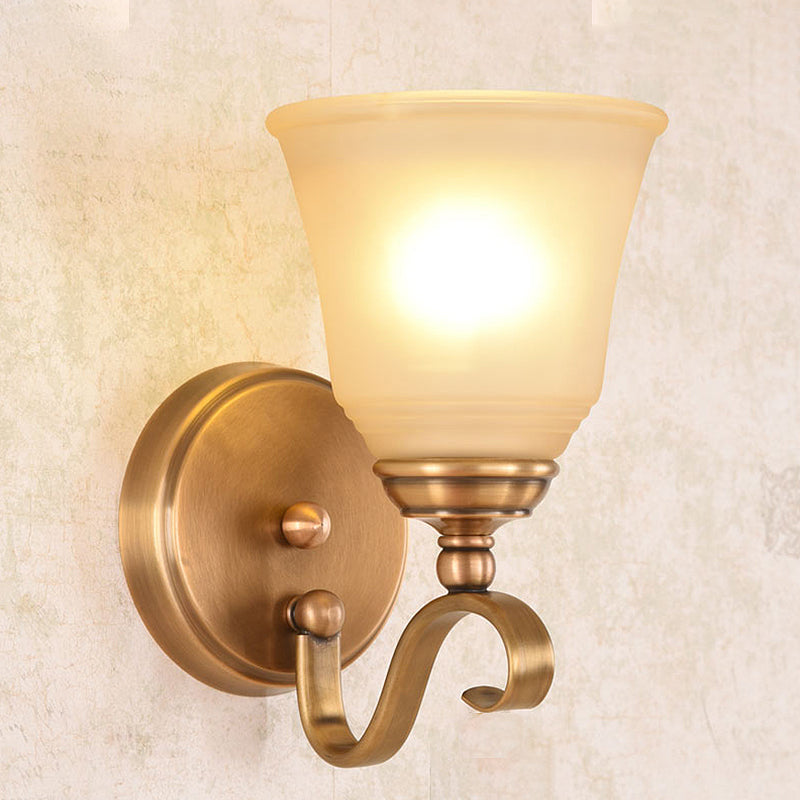 Frosted Glass Gold Wall Lamp 1/2-Light Sconce With Metal Curved Arm - Colonial Style 1 /