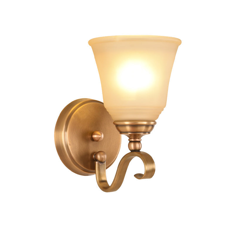 Frosted Glass Gold Wall Lamp 1/2-Light Sconce With Metal Curved Arm - Colonial Style