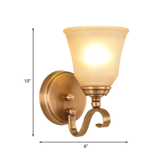 Frosted Glass Gold Wall Lamp 1/2-Light Sconce With Metal Curved Arm - Colonial Style