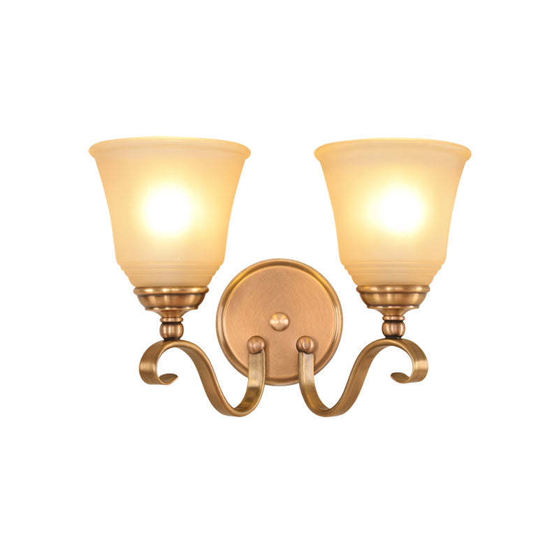 Frosted Glass Gold Wall Lamp 1/2-Light Sconce With Metal Curved Arm - Colonial Style