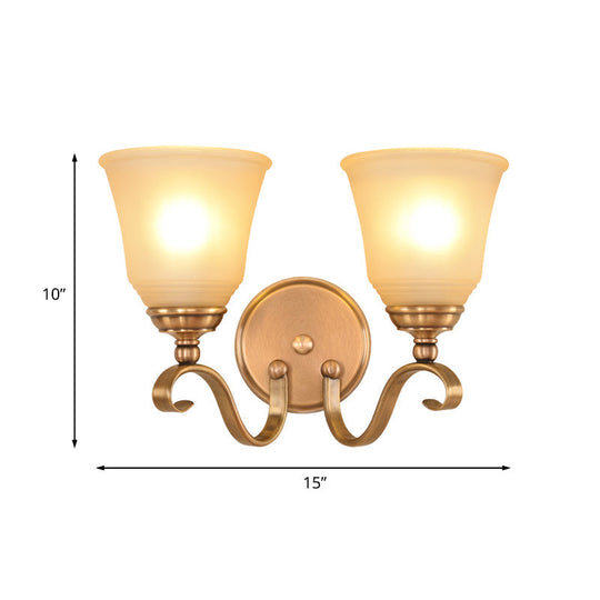 Frosted Glass Gold Wall Lamp 1/2-Light Sconce With Metal Curved Arm - Colonial Style