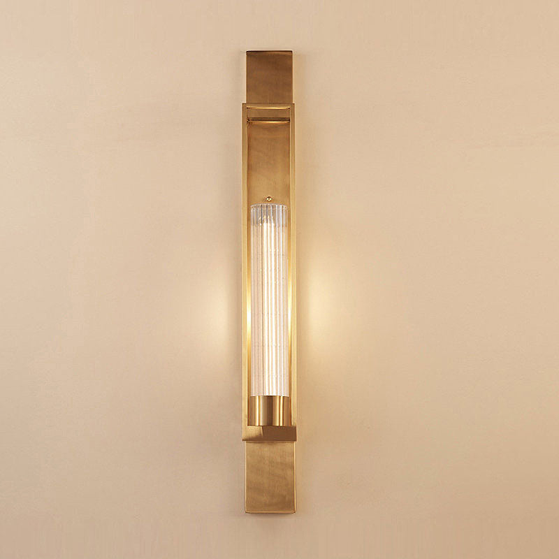 Metal Wall Sconce Lighting - Luxury 1-Bulb Gold Living Room Light With Clear Glass Shade