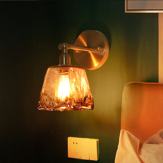 Colonial Wall Sconce In Tan Glass With Gold Saucer/Funnel Design - Bedroom Lighting Fixture