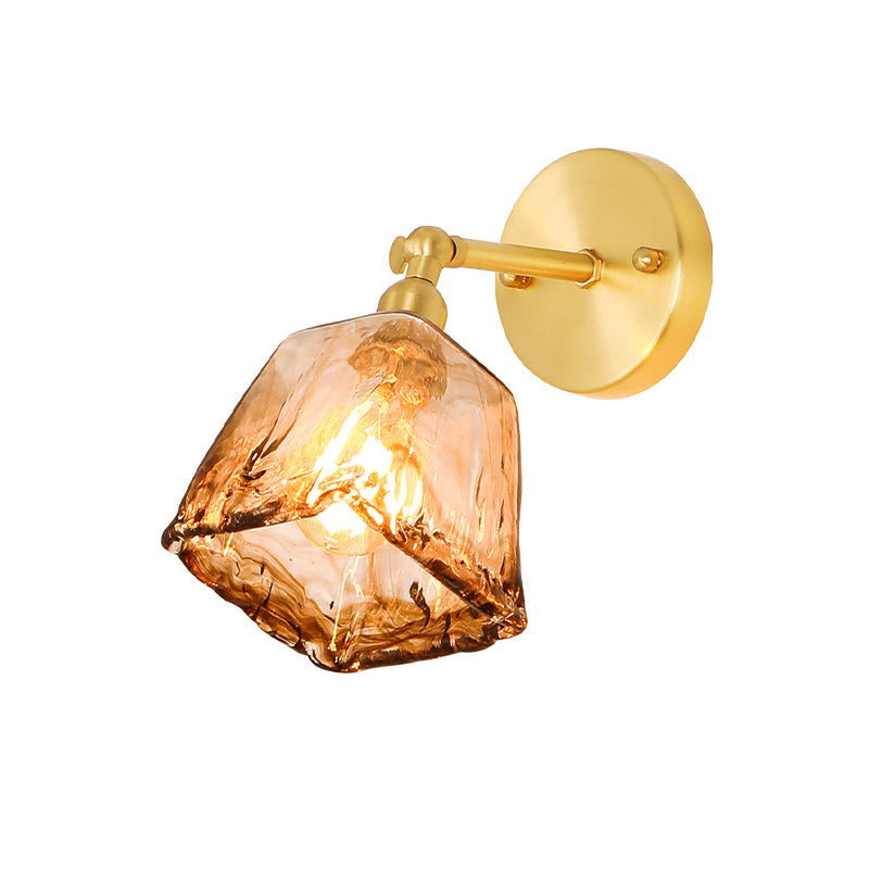 Colonial Wall Sconce In Tan Glass With Gold Saucer/Funnel Design - Bedroom Lighting Fixture