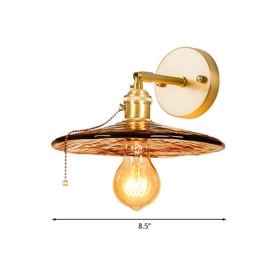 Colonial Wall Sconce In Tan Glass With Gold Saucer/Funnel Design - Bedroom Lighting Fixture