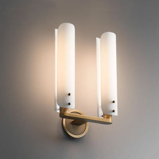 Gold Milk Glass Curved Wall Sconce: Colonial 1/2-Light Bedroom Fixture 2 /