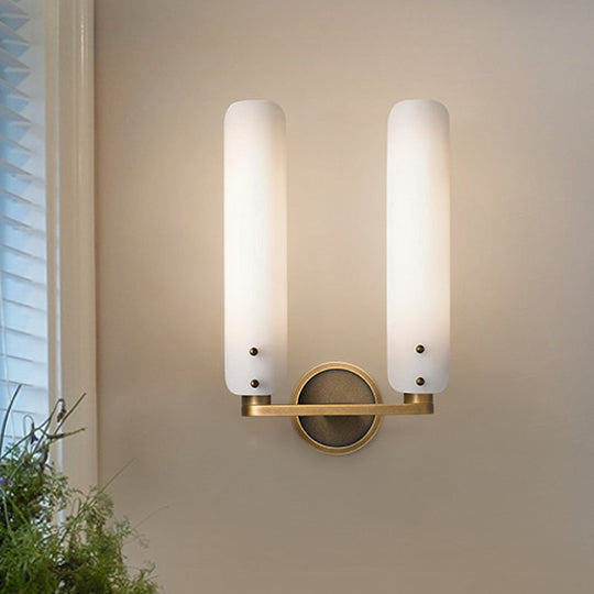 Gold Milk Glass Curved Wall Sconce: Colonial 1/2-Light Bedroom Fixture