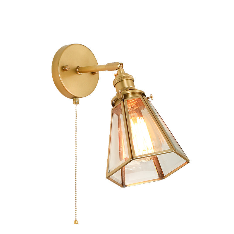 Classic Gold Colonial Tapered Wall Light: Clear Glass Sconce Lamp With/Without Pull Chain