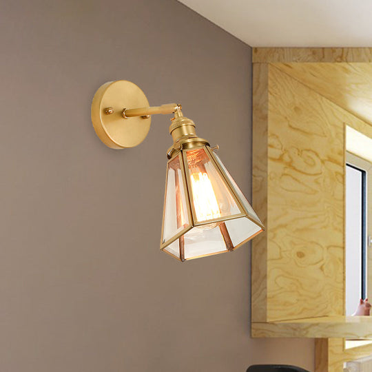 Classic Gold Colonial Tapered Wall Light: Clear Glass Sconce Lamp With/Without Pull Chain