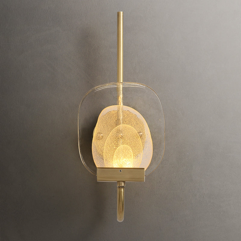 Geometric Clear Glass Wall Light In Gold - Colonialist 1-Head Bedroom Sconce