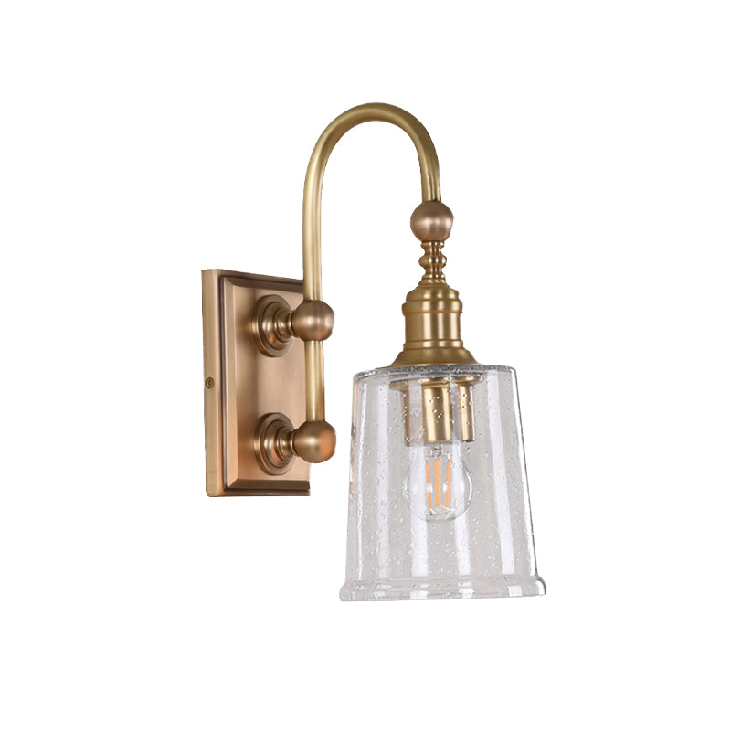 Colonial White Conical Bathroom Sconce Light With Clear Bubble Glass And Brass Wall Lamp