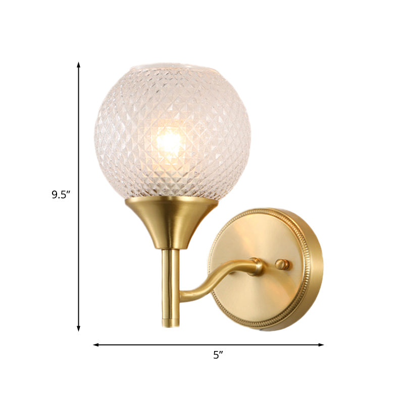 Clear Ribbed Glass Wall Mounted Spherical Corridor Lighting - Colonialist 1-Light Gold Sconce