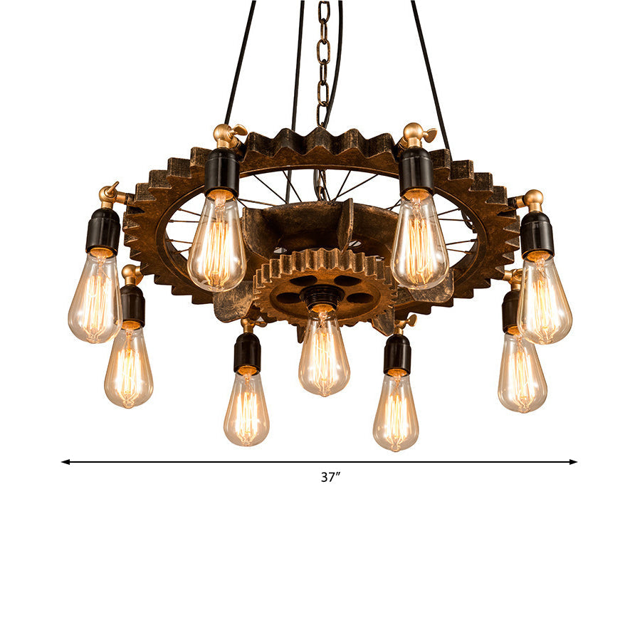Antique 2-Tier Restaurant Chandelier With 9 Bulbs And Rustic Suspended Fixture