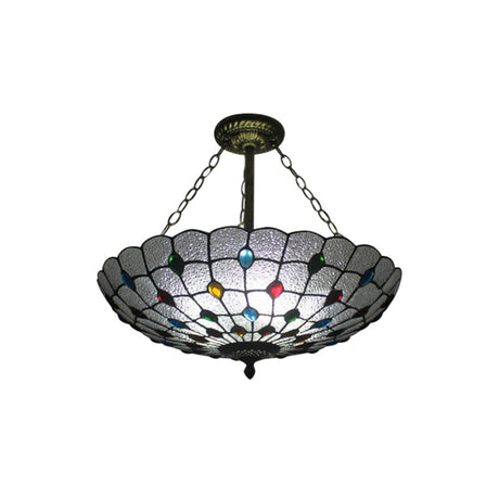 16/19.5 Wide Peacock Pendant Light Inverted Chandelier With Colorful Jewelry Traditional Design For