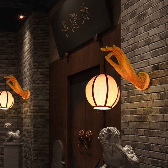 Red Asian Style Single Head Wall Sconce With Handcrafted Fabric Shade - Ideal For Restaurants