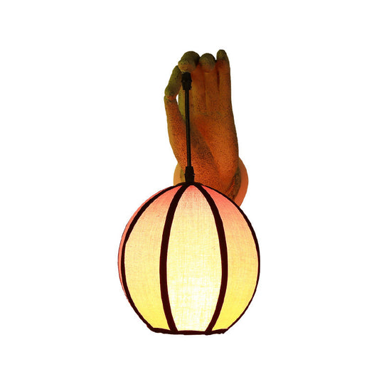 Red Asian Style Single Head Wall Sconce With Handcrafted Fabric Shade - Ideal For Restaurants