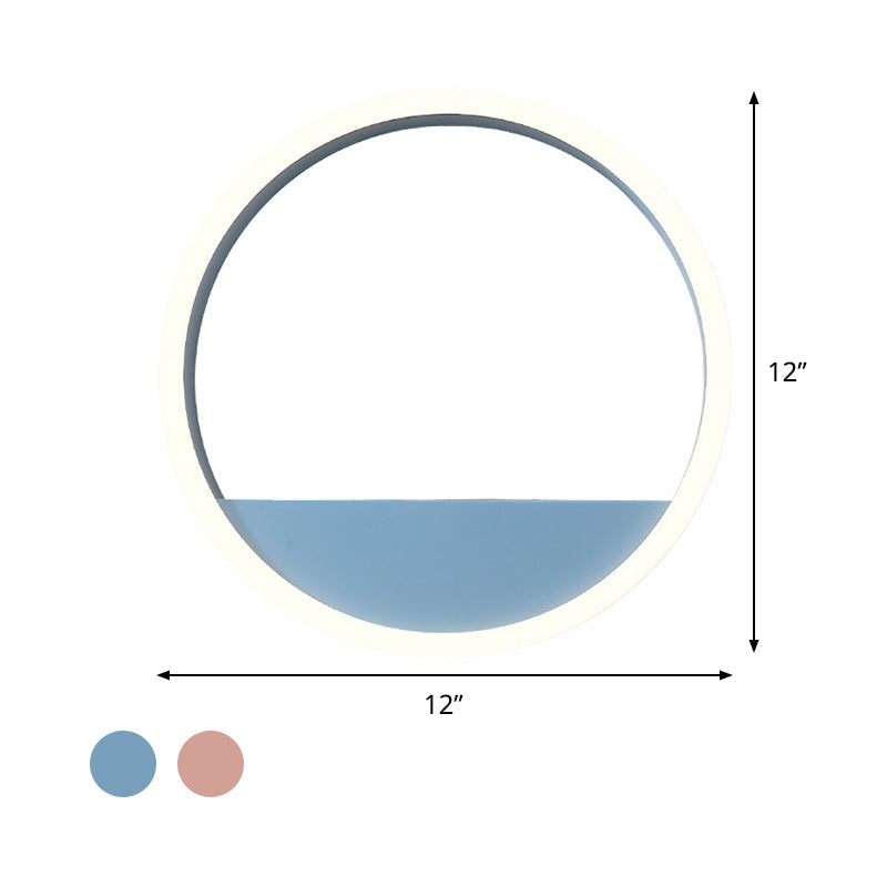 Iron Hoop Flush Mount Wall Light: Macaron Pink/Blue 12/16 Wide Led Sconce With Storage Rack