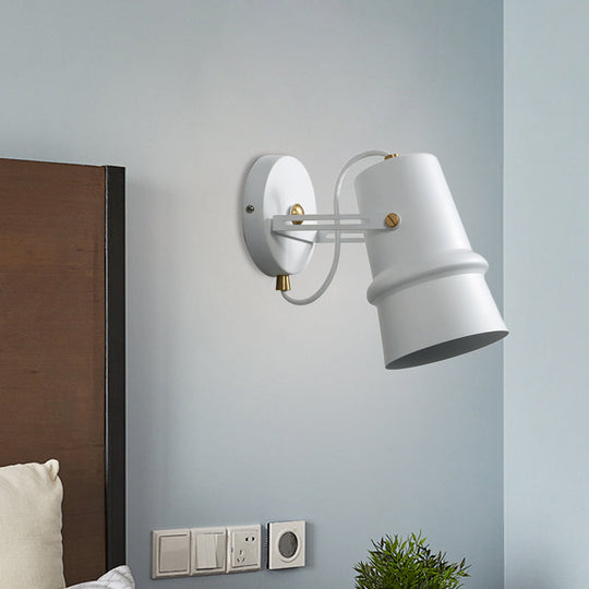 Vintage Iron Wall Sconce With Adjustable Black And White Cone Lamp - Ideal For Living Rooms