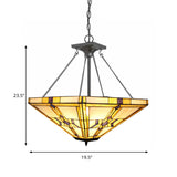 Vintage Tiffany Pyramid 19.5’/27.5’ Stained Glass Chandelier Pendant Light Beige Bedroom Décor