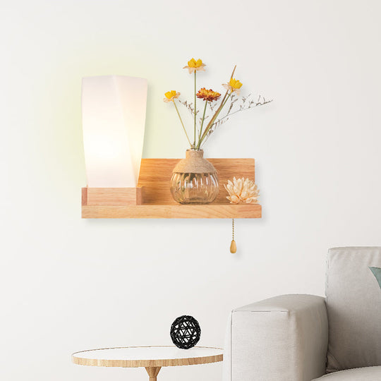 Nordic Milky Glass Wall Sconce With Wood Spiral/Cylinder Design - Mounted Light Fixture / B