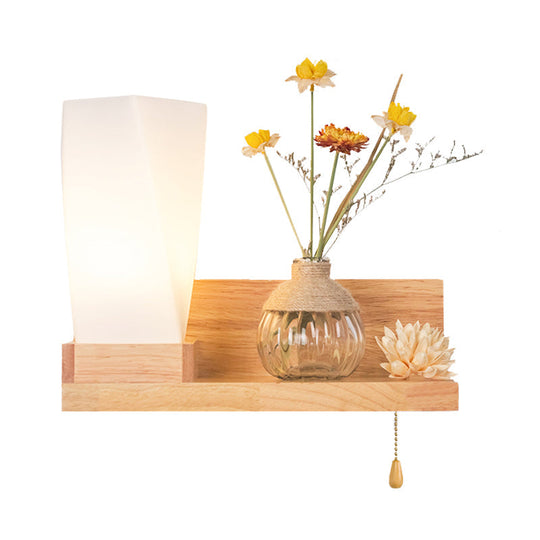 Nordic Milky Glass Wall Sconce With Wood Spiral/Cylinder Design - Mounted Light Fixture
