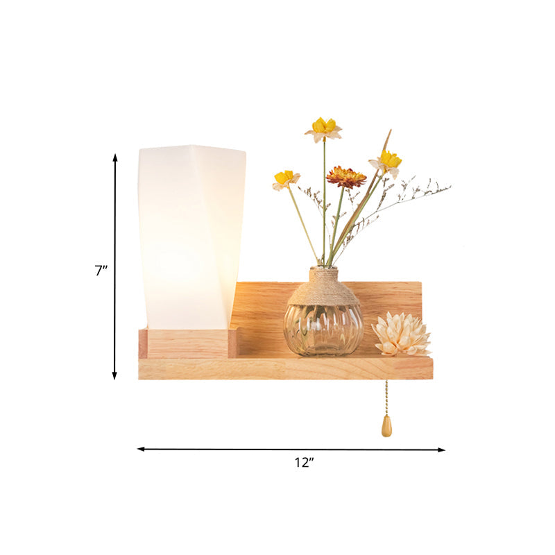 Nordic Milky Glass Wall Sconce With Wood Spiral/Cylinder Design - Mounted Light Fixture