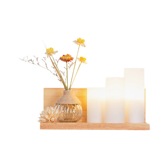 Nordic Milky Glass Wall Sconce With Wood Spiral/Cylinder Design - Mounted Light Fixture