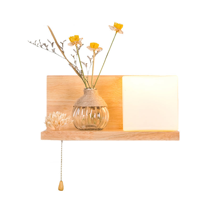 Nordic Milky Glass Wall Sconce With Wood Spiral/Cylinder Design - Mounted Light Fixture