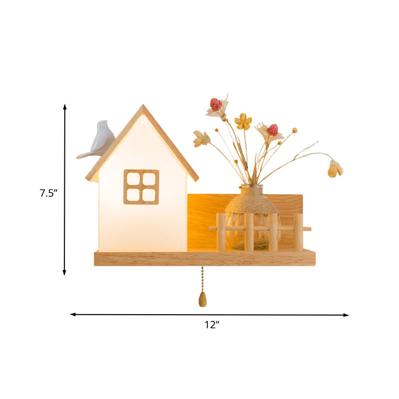 Nordic Milky Glass Wall Sconce With Wood Spiral/Cylinder Design - Mounted Light Fixture