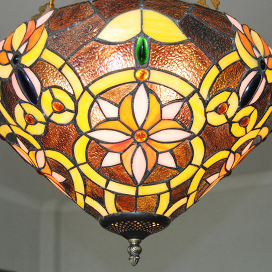 Tiffany Stained Glass Chandelier With Flower Design - Brown/Pink: Perfect For Cafes