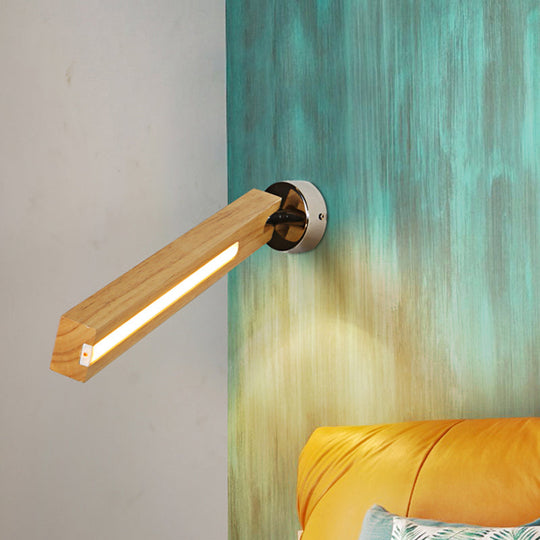 Rotatable Wood Wall Light - Simple Beige Led Sconce For Bedside With 3 Color Options