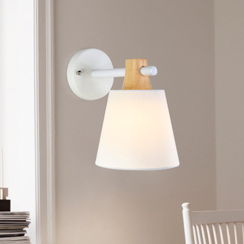 Blue/White/Yellow Macaron Fabric Conical Wall Light Fixture: Unique Sconce Design With Straight Arm