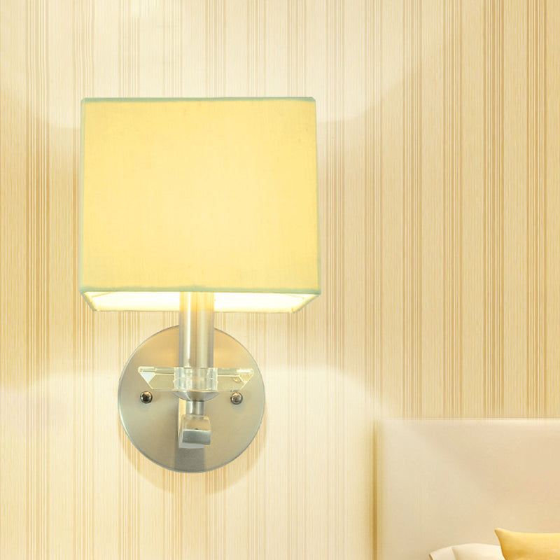 Modern Cube Bedside Wall Lamp - Fabric Single Light Sconce In Grey/Black With Crystal Accent
