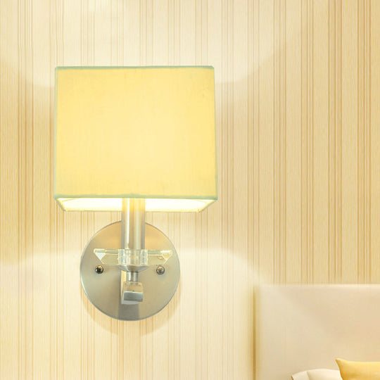 Modern Cube Bedside Wall Lamp - Fabric Single Light Sconce In Grey/Black With Crystal Accent