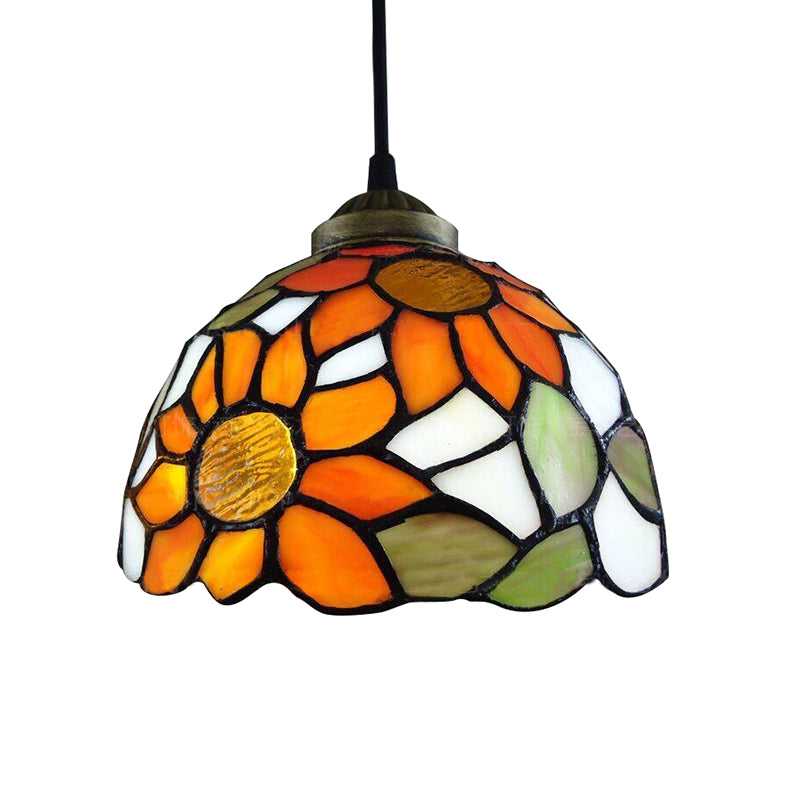 Baroque Style Orange Stained Glass Ceiling Light For Living Room